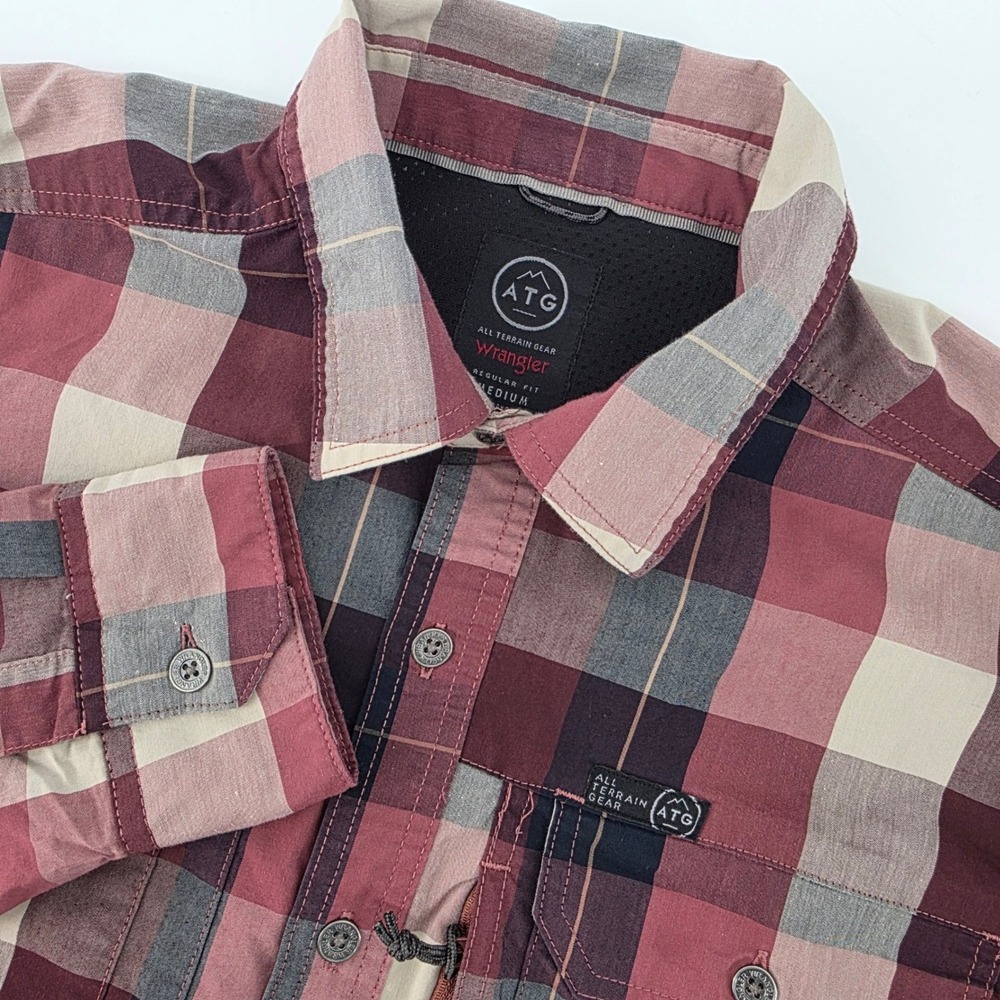 Wrangler ATG All Terrain‎ Gear Plaid Long Sleeve Button Up Shirt Men's Medium